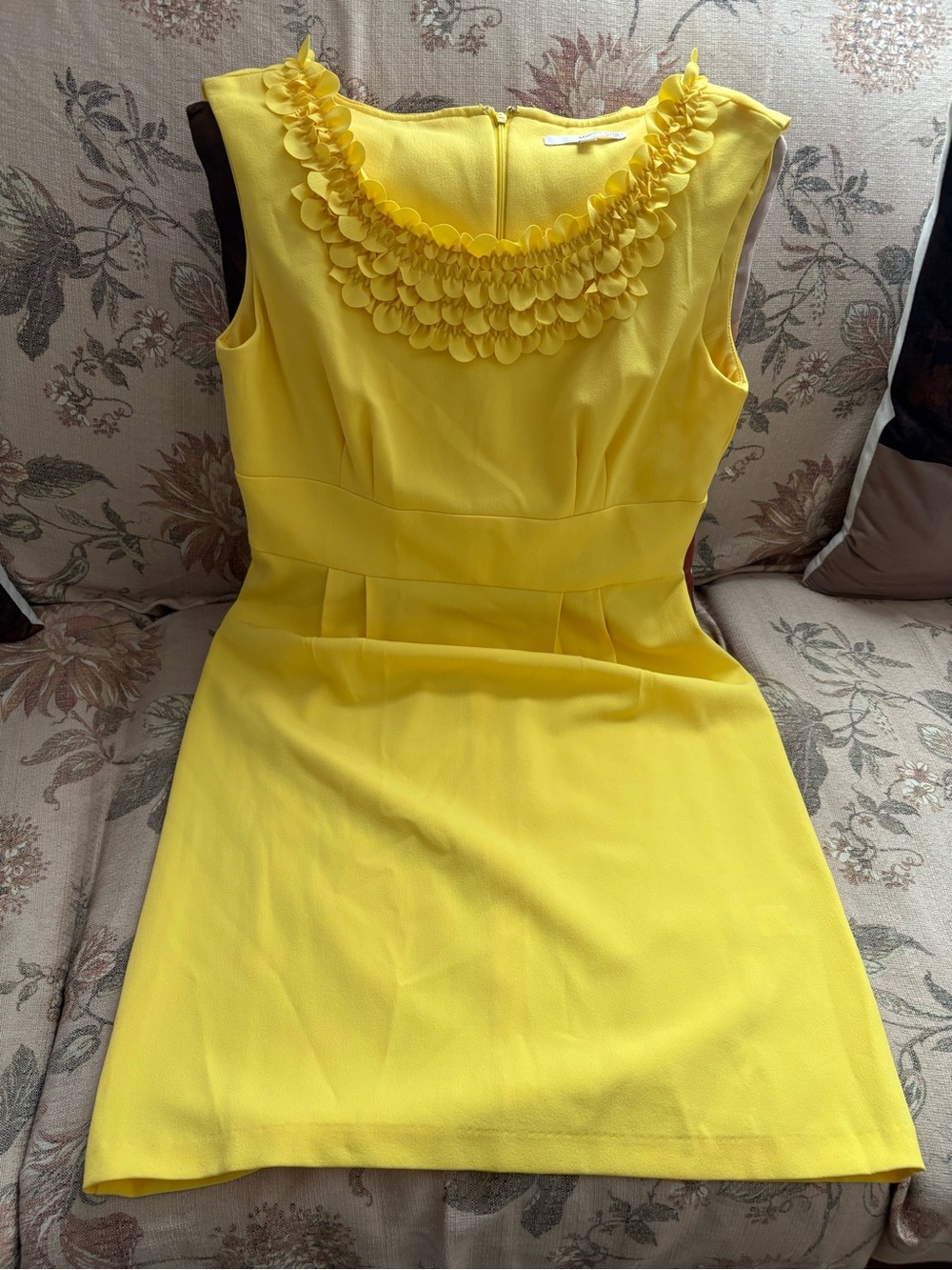 Studio One Bright Yellow Floral Petal Neck Sheath Dress